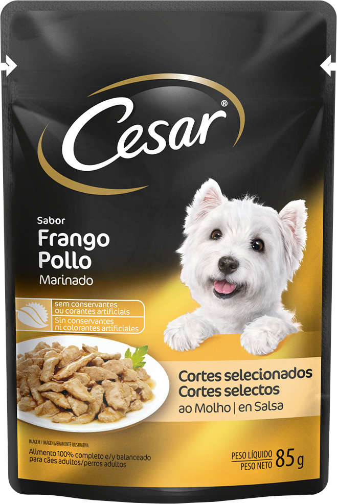 Ração Úmida Cesar Sachê Cortes Selecionados Sabor Frango Marinado ao Molho para Cães Adultos