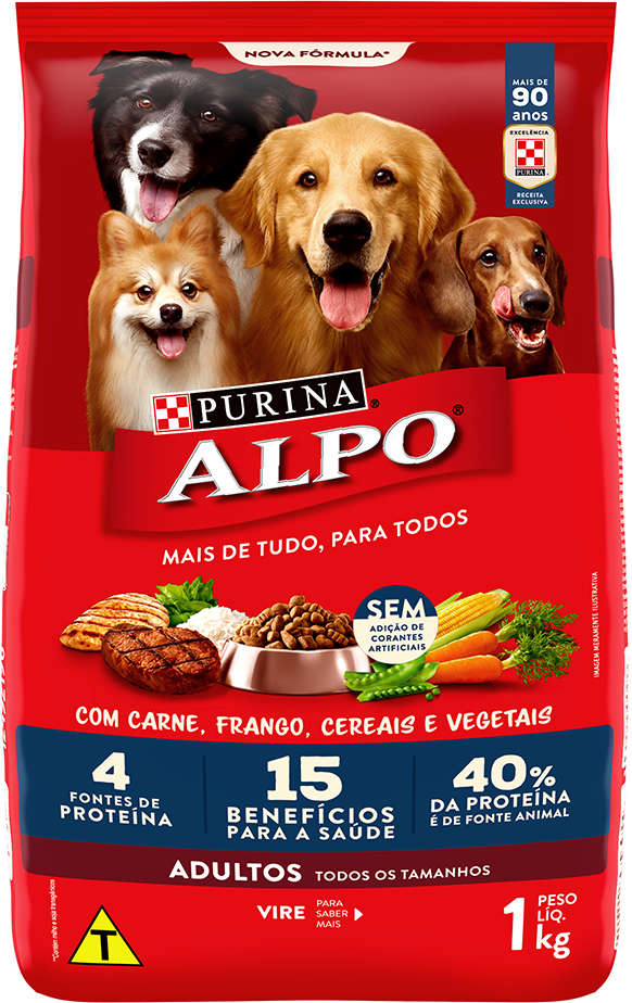 Ração Seca Nestlé Purina Alpo Carne, Frango, Cereais e Vegetais para Cães Adultos