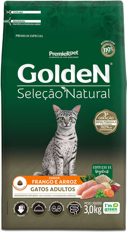 GoldeN Seleção Natural para Gatos Adultos Sabor Frango e Arroz 3kg