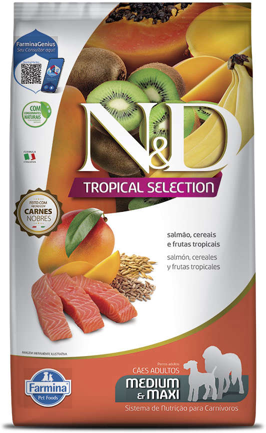 N&D Tropical Selection para Cães Adultos Porte Médio e Grande Sabor Salmão Adult Medium & Maxi 2kg + 500g