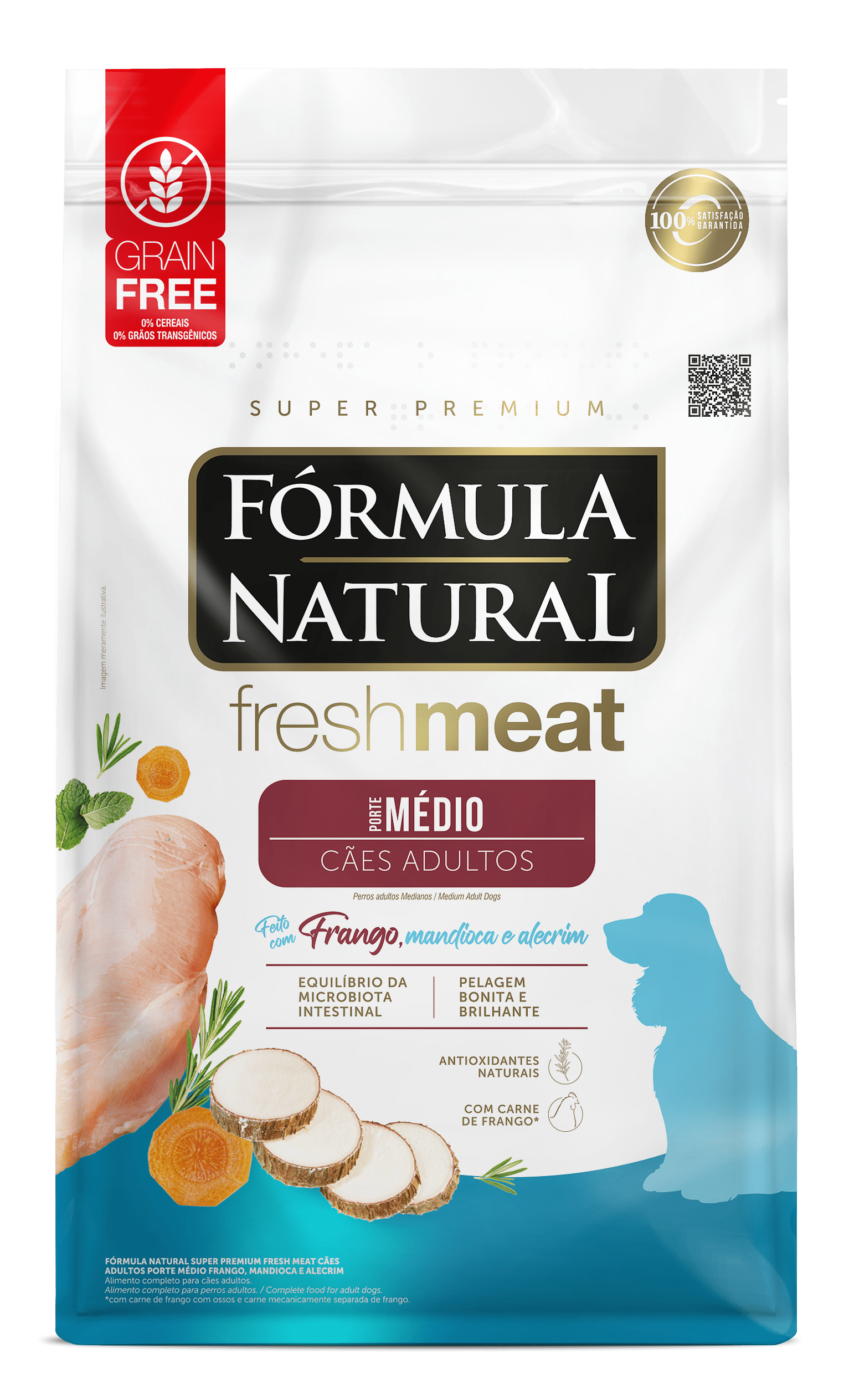Fórmula Natural Fresh Meat para Cães Adultos Porte Médio Sabor Frango, Mandioca e Alecrim 12kg