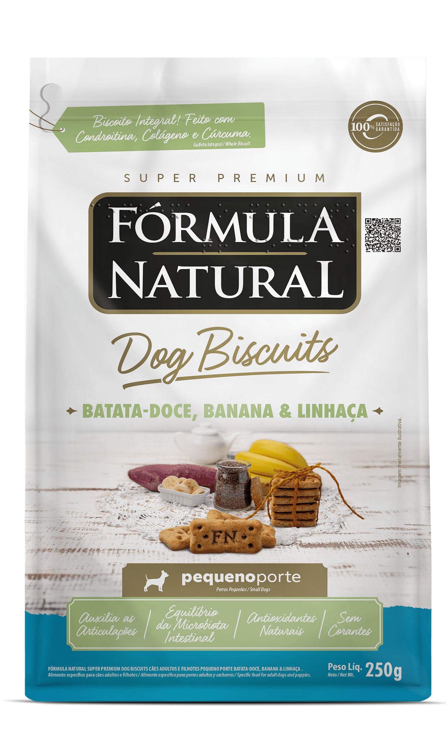 Fórmula Natural Dog Biscuits para Cães Adultos Pequeno Porte Batata Doce, Banana e Linhaça 250g