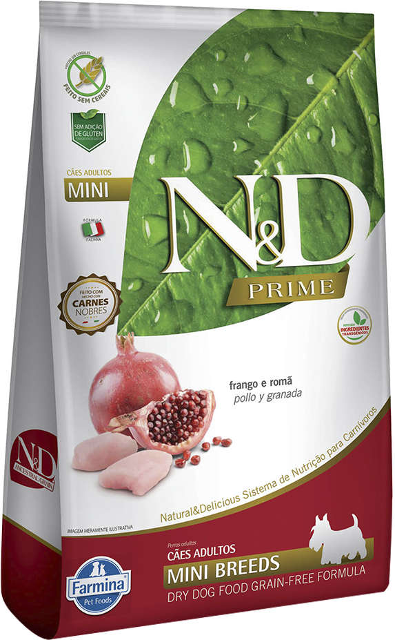 N&D Prime para Cães Adultos Porte Pequeno Sabor Frango e Romã Adult Mini 800g