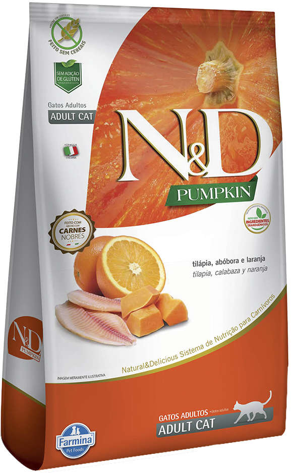 N&D Pumpkin para Gatos Adultos Sabor Tilápia, Abóbora e Laranja Adult Cat 400g