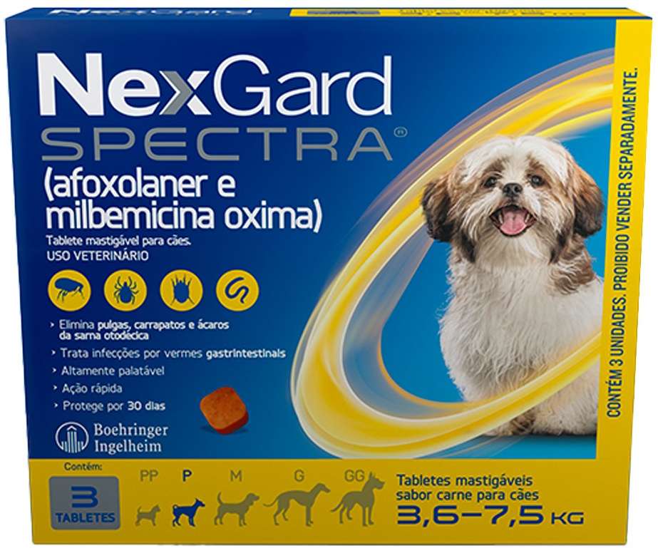 Antipulgas, Carrapatos e Vermífugo NexGard Spectra para Cães de 3,6 a 7,5 Kg