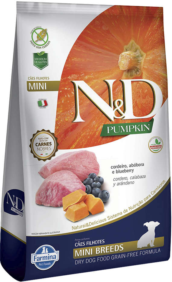 N&D Pumpkin para Cães Filhotes Porte Pequeno Sabor Cordeiro, abóbora e blueberry Puppy Mini 800g