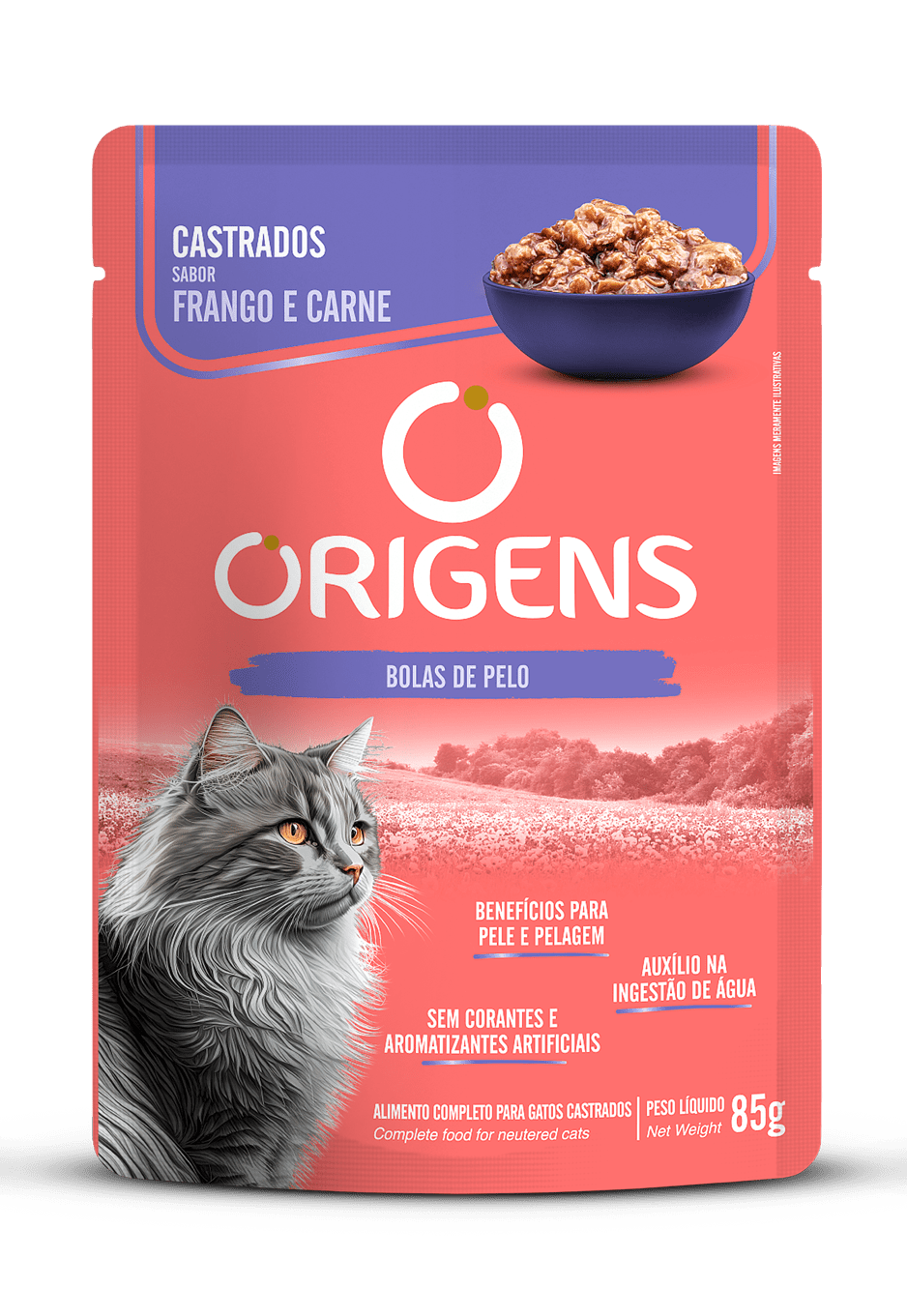 Sache Origens para Gatos Castrados Sabor Frango e Carne 85g