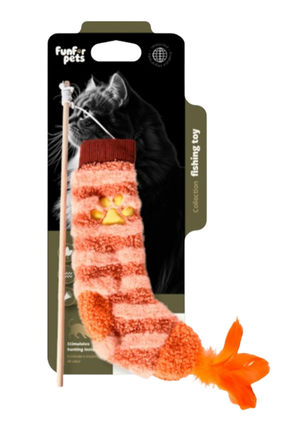 ORANGE PLUSH CAT WAND SOCK AND FEATHER