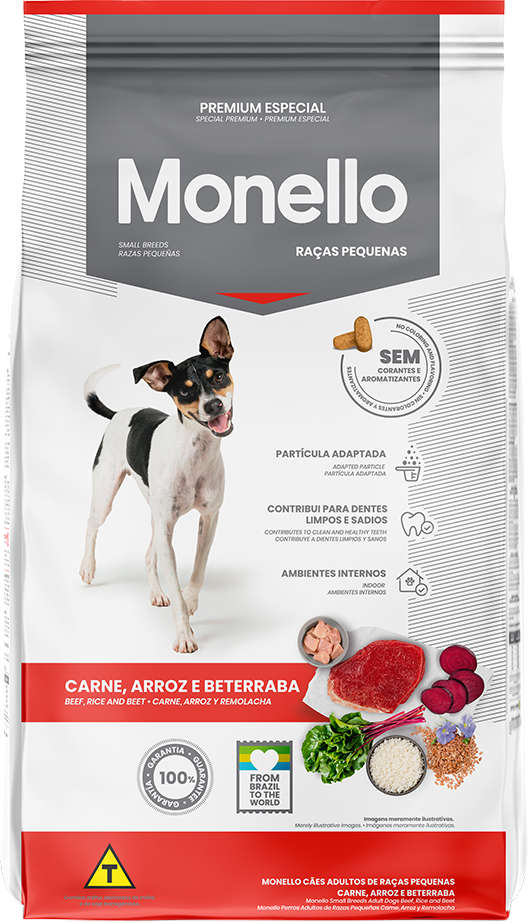 Ração Seca Monello Carne, Arroz e Beterraba para Cães Adultos Raças Pequenas