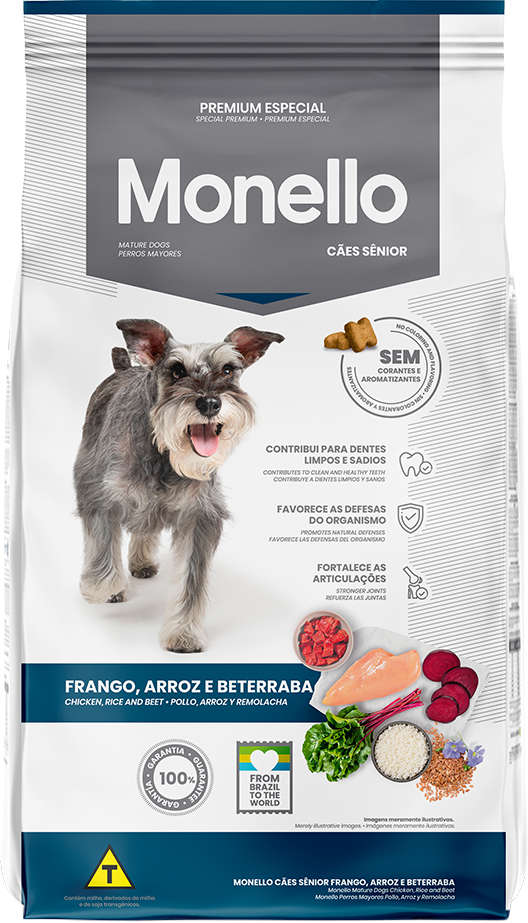 Ração Seca Monello Frango, Arroz e Beterraba para Cães Sênior