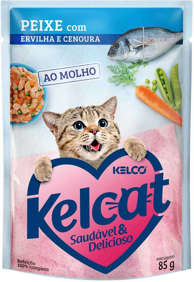 Ração Úmida Kelcat Sachê Peixe com Ervilha e Cenoura