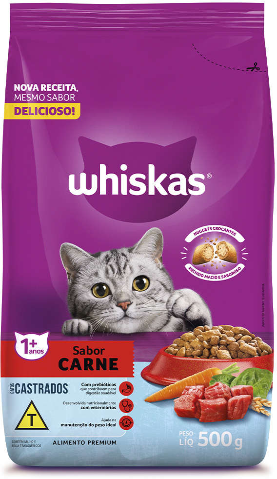 Ração Whiskas Carne para Gatos Adultos Castrados