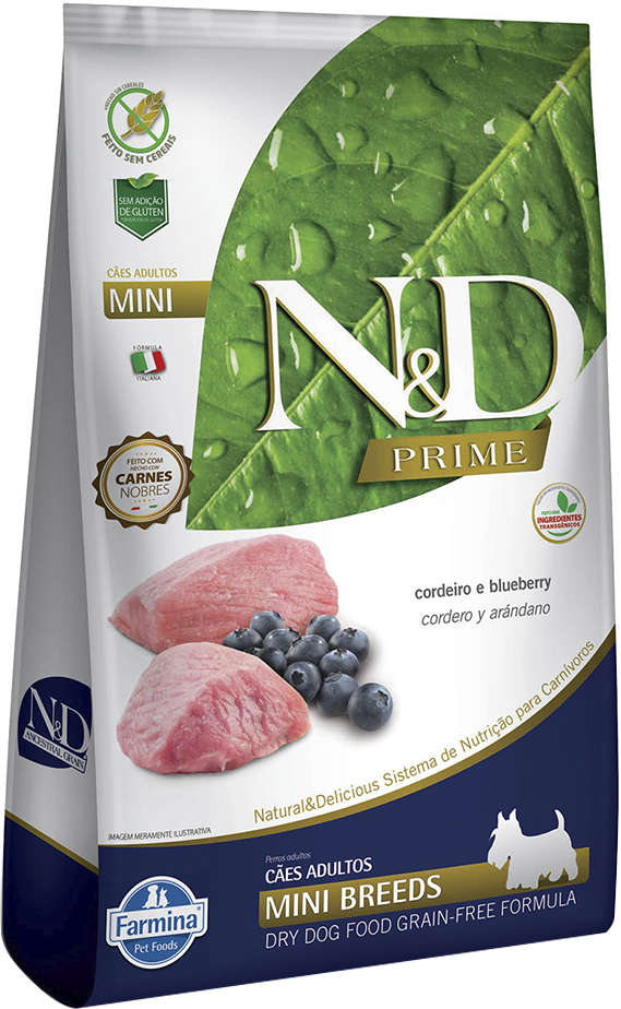 N&D Prime para Cães Adultos Porte Pequeno Sabor Cordeiro e Blueberry Adult Mini 10,1kg