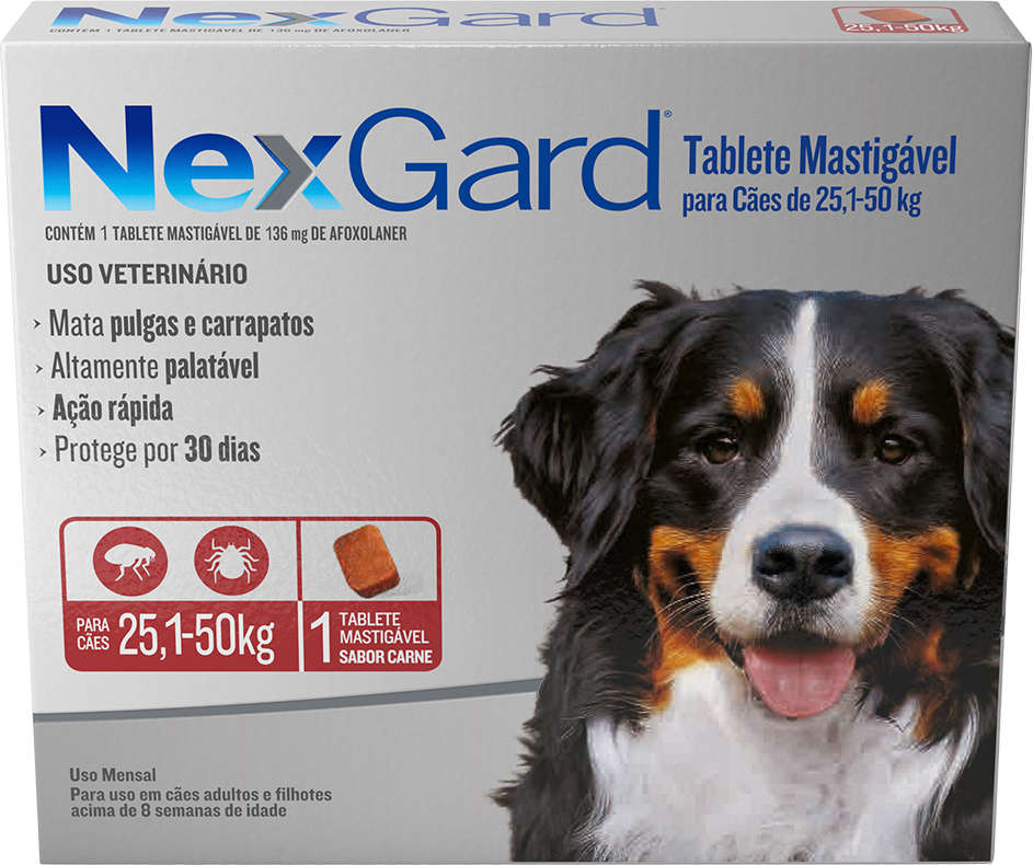 Antipulgas e Carrapatos NexGard para Cães de 25,1 a 50 Kg