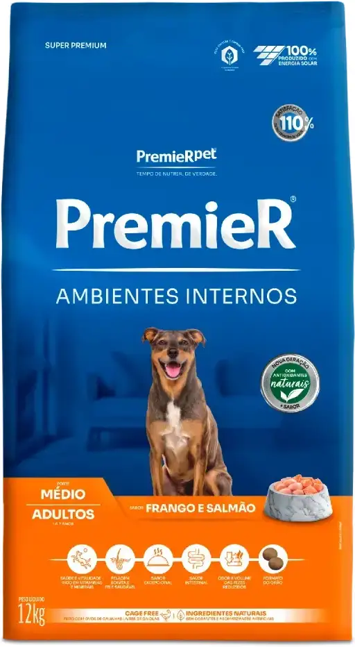 PremieR Ambientes Internos para Cães Adultos Porte Médio Sabor Frango e Salmão 2,5kg