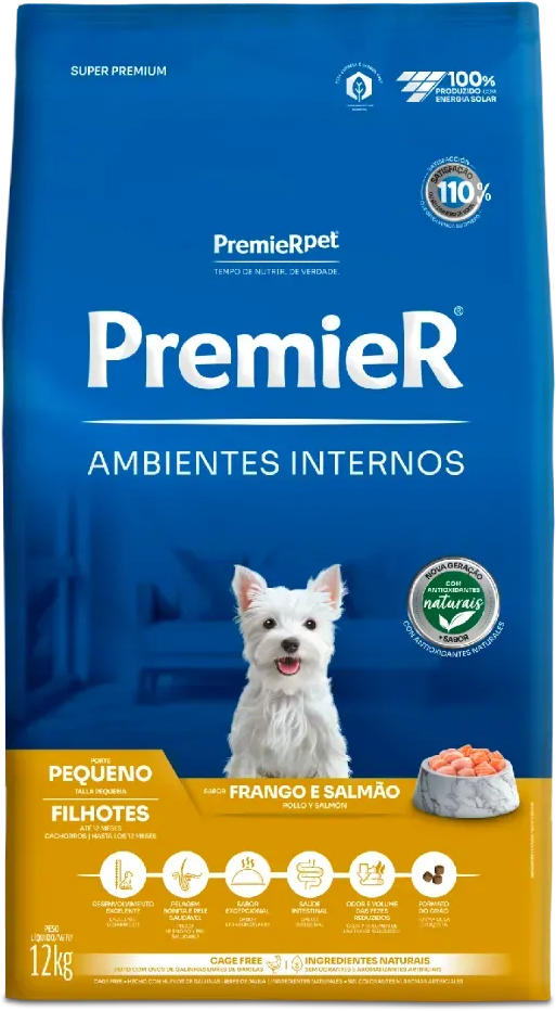 PremieR Ambientes Internos para Cães Filhotes Porte Pequeno Sabor Frango e Salmão 12kg