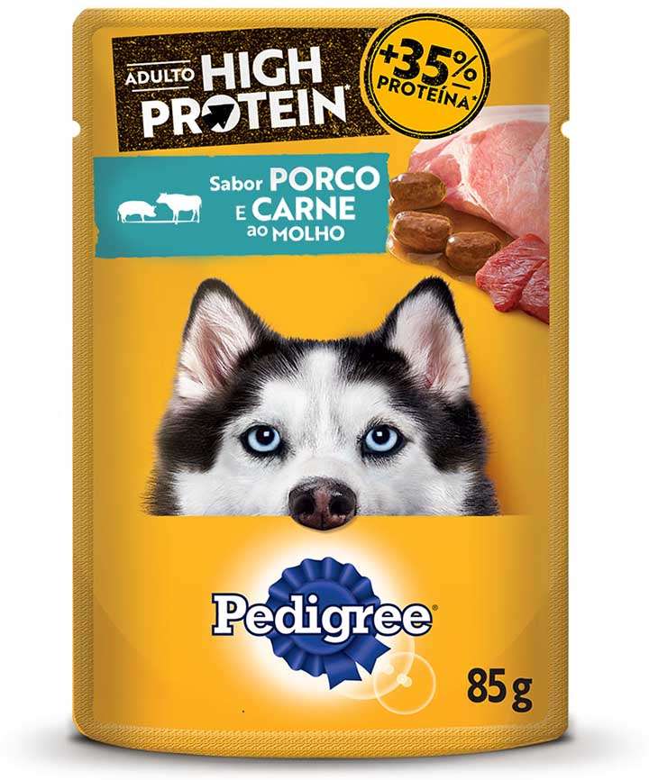 Ração Úmida Pedigree High Protein Sachê Porco e Carne Ao Molho para Cães Adultos