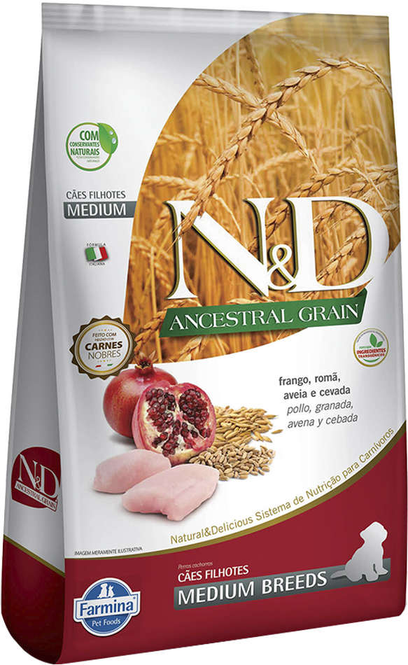 N&D Ancestral Grain para Cães Filhotes Porte Grande Sabor Frango e Romã Puppy Medium 10,1kg
