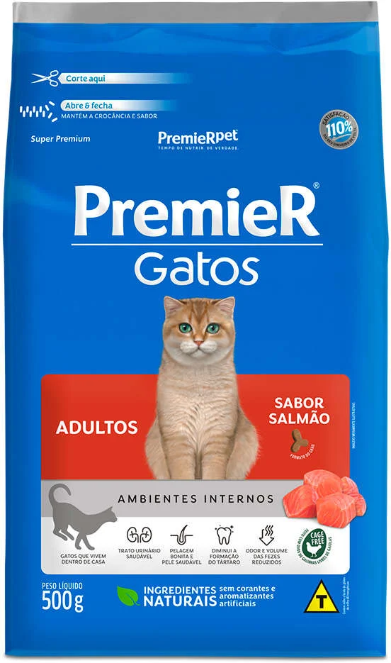 PremieR Ambientes Internos para Gatos Adultos Sabor Salmão 500g