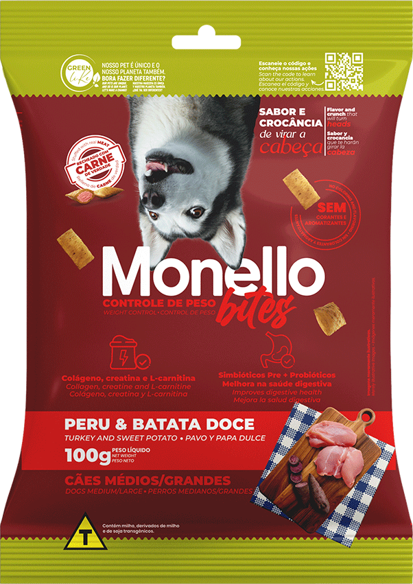 Petisco Mon Bites Monello Controle de Peso para Cães Adultos Raças Média e Grande sabor Peru e Batata Doce