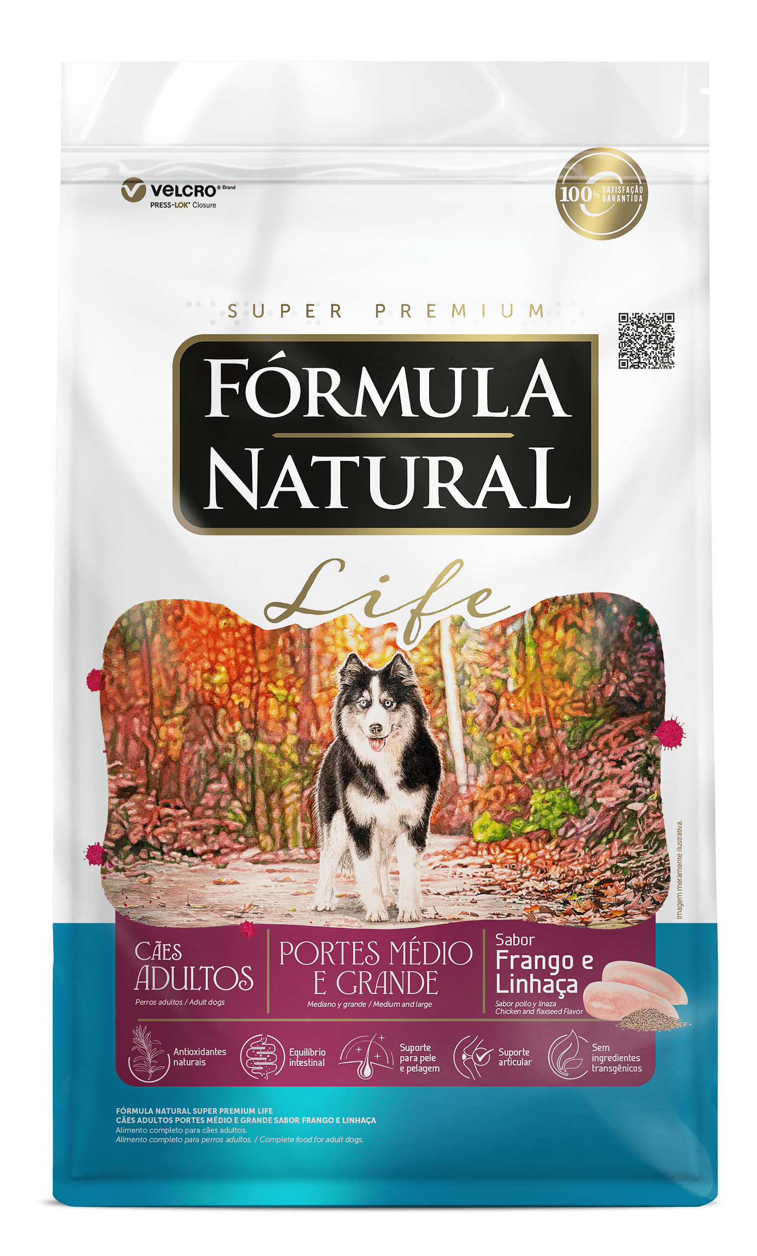 Fórmula Natural Life para Cães Adultos Portes Médio e Grande Sabor Frango e Linhaça 15kg