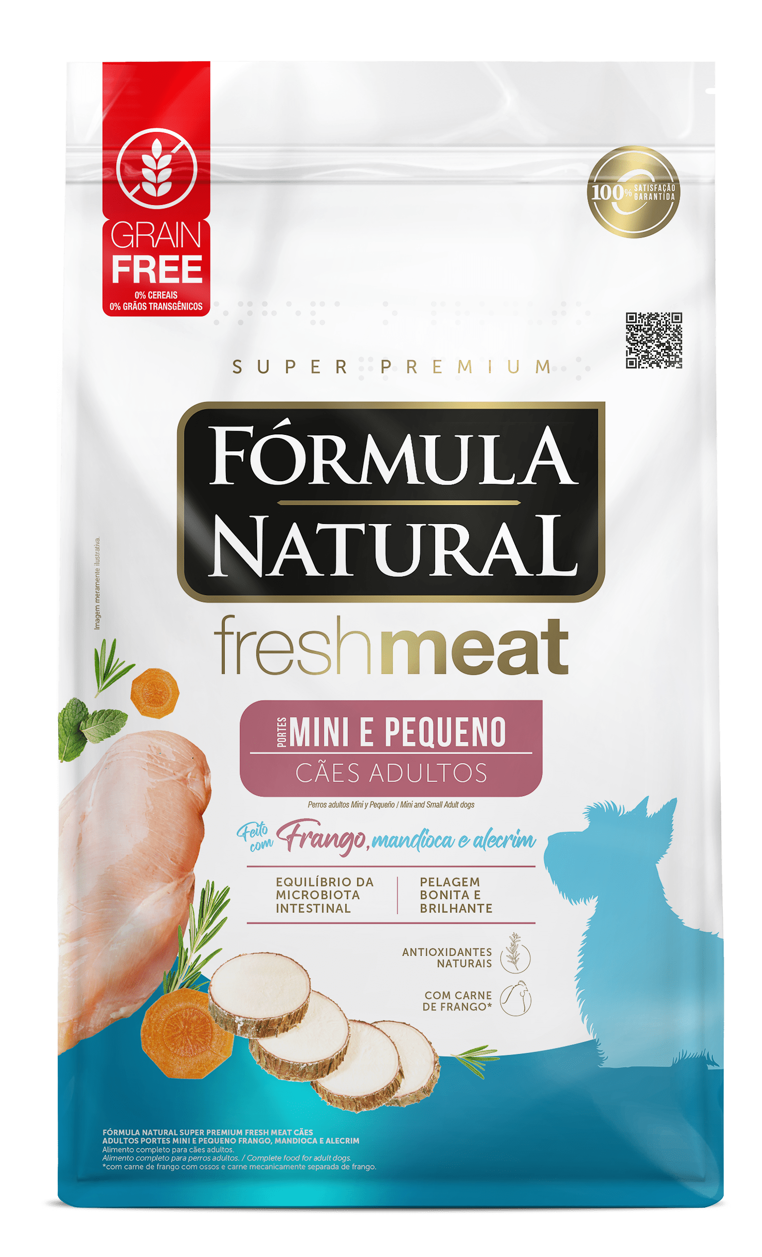 Fórmula Natural Fresh Meat para Cães Adultos Portes Mini e Pequeno Sabor Frango, Mandioca e Alecrim 7kg