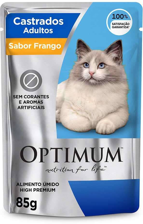 Ração Úmida Optimum Sachê para Gatos Adultos Castrados Frango