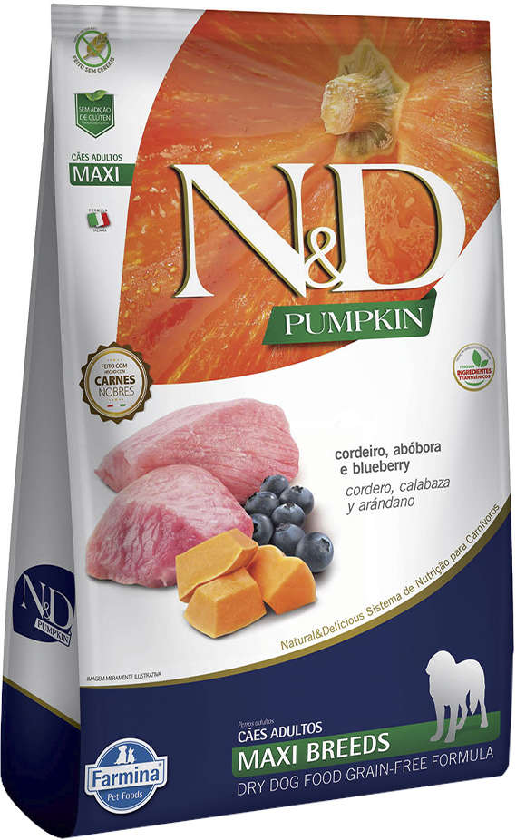 N&D Pumpkin para Cães Adultos Porte Grande Sabor Cordeiro, abóbora e blueberry Adult Maxi 10,1kg