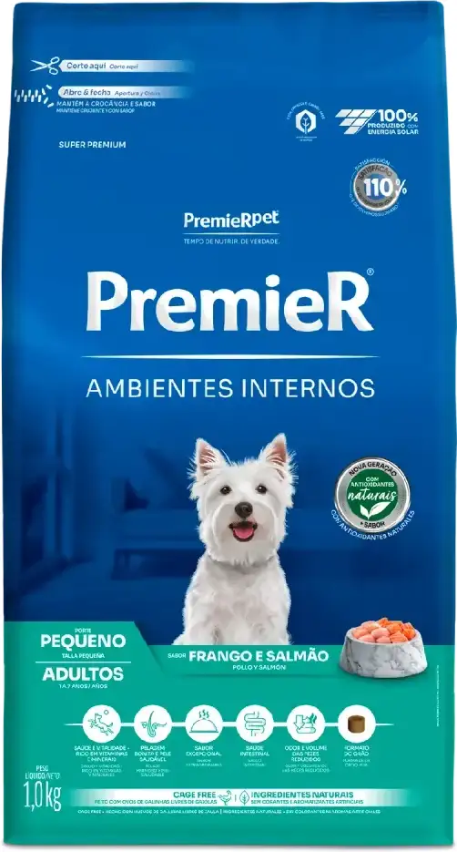 PremieR Ambientes Internos para Cães Adultos Porte Pequeno Sabor Frango e Salmão 1kg