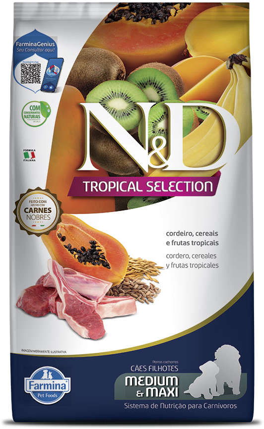 N&D Tropical Selection para Cães Filhotes Porte Médio e Grande Sabor Cordeiro Puppy Medium & Maxi 2kg + 500g