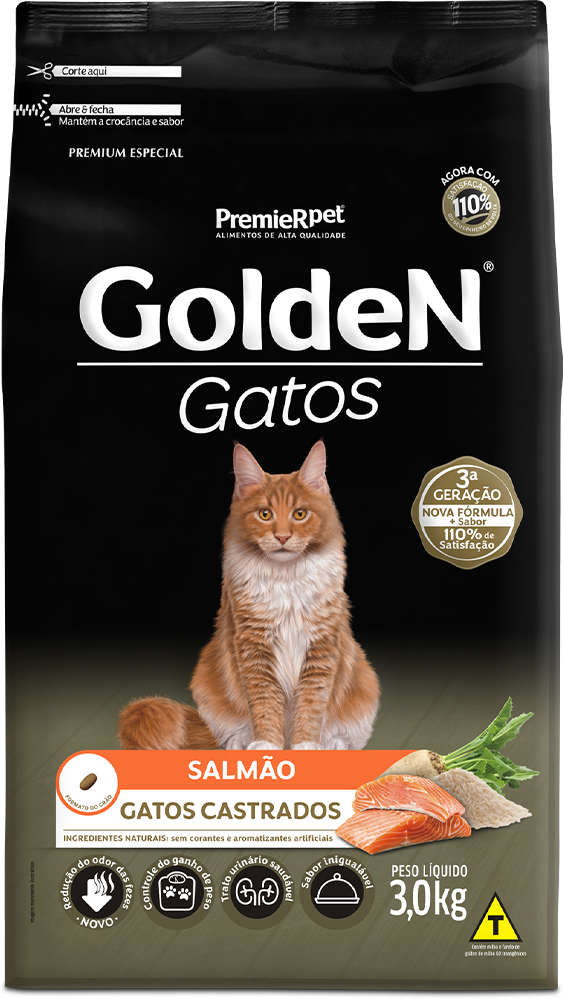 GoldeN para Gatos Castrados Sabor Salmão 3kg