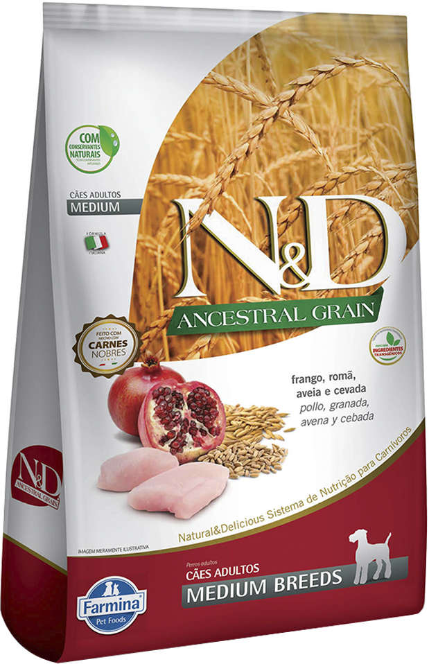 N&D Ancestral Grain para Cães Adultos Porte Médio Sabor Frango e Romã Adult Medium 10,1kg