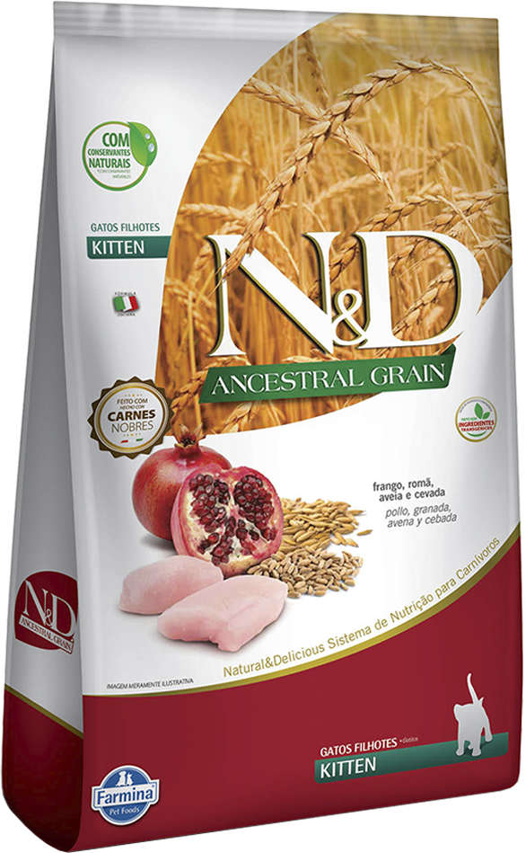 N&D Ancestral Grain para Gatos Filhotes Sabor Frango e Romã Kitten 7,5kg