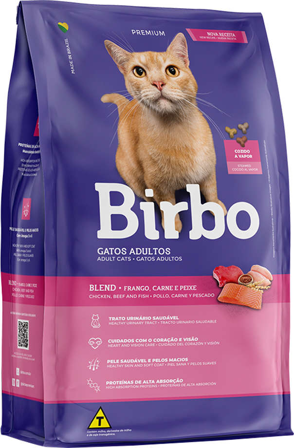 Ração Seca Birbo Frango, Carne e Peixe para Gatos Adultos