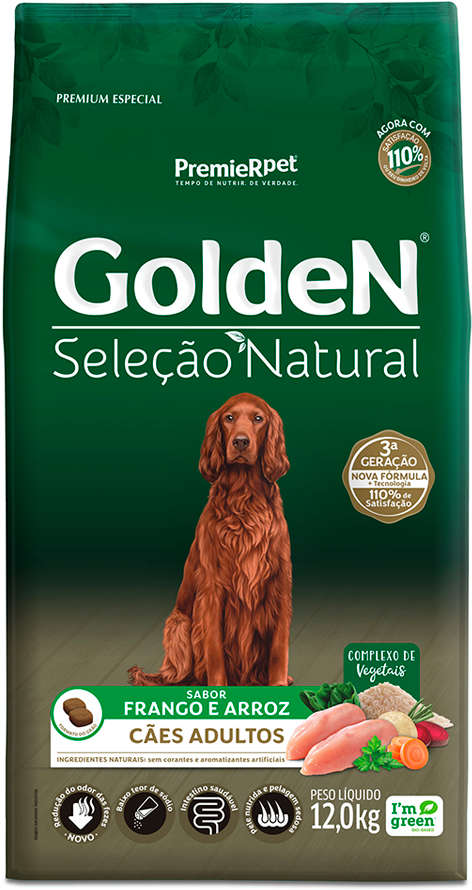 GoldeN Seleção Natural para Cães Adultos Sabor Frango e Arroz 12kg