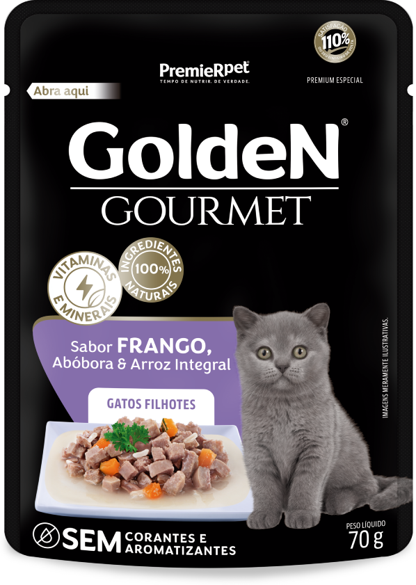 GoldeN Gourmet para Gatos Filhotes Sabor Frango, Abóbora e Arroz Integral 70g
