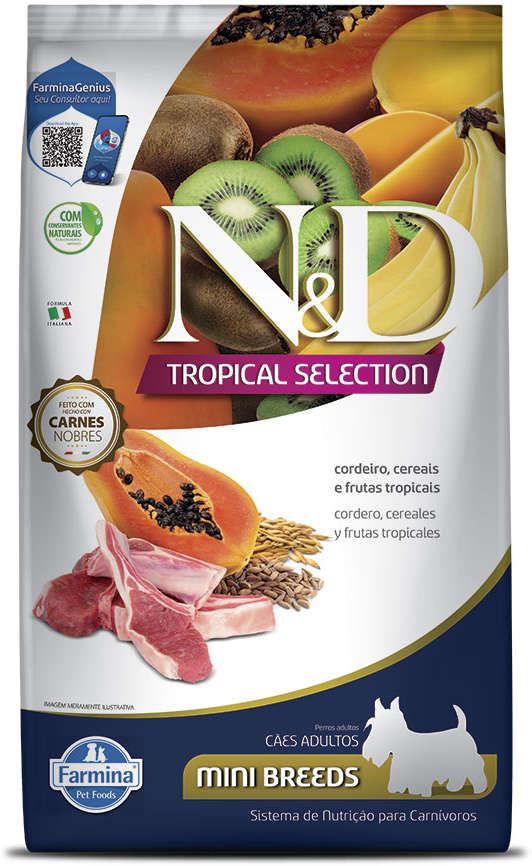 N&D Tropical Selection para Cães Adultos Porte Pequeno Sabor Cordeiro Adult Mini 2kg + 500g