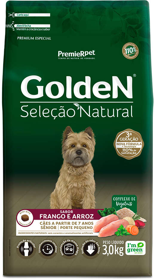 Ração Seca GoldeN Seleção Natural para Cães Sênior Porte Pequeno Sabor Frango e Arroz