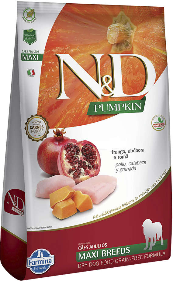 N&D Pumpkin para Cães Adultos Porte Grande Sabor Frango, abóbora e romã Adult Maxi 10,1kg