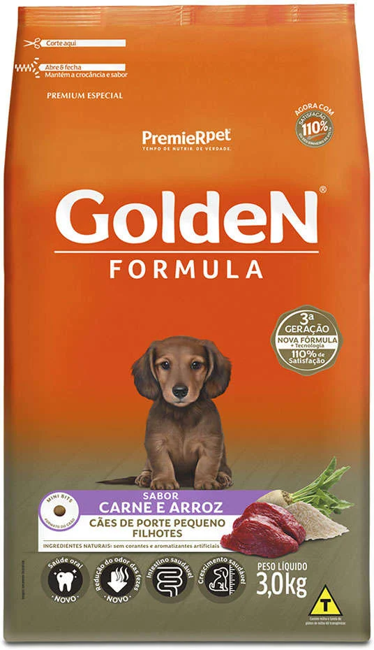 GoldeN Formula para Cães Filhotes Porte Pequeno Sabor Carne e Arroz 3kg